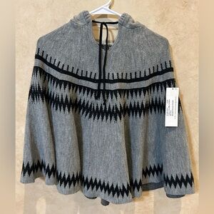 PINK cattlelac Gray and Black Knit Poncho tribal geometric design one size nwt